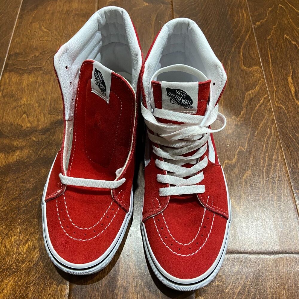 Vans Sk8 Hi Racing Red White Sneakers Shoes New Mens 6 Womens 7.5 - Picture 4 of 7